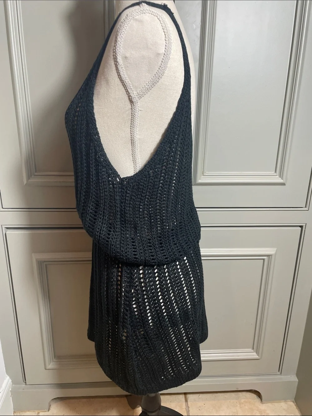 Black Crochet Knit Tank Pool Beach Cover Up